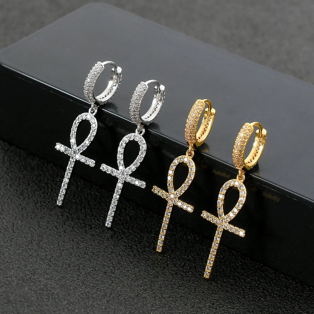 Copper Zircon Key Chain Retro Cross Earring Hi