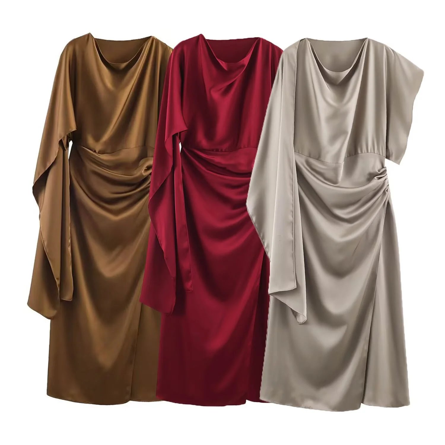 2026 Autumn Luxury Silk Dress Female Collar Ca