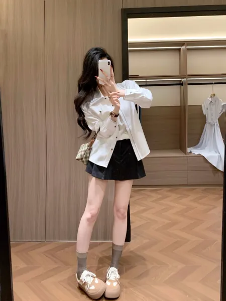 Design Embroidered Button-Down Shirt White Tops Shirt - 6