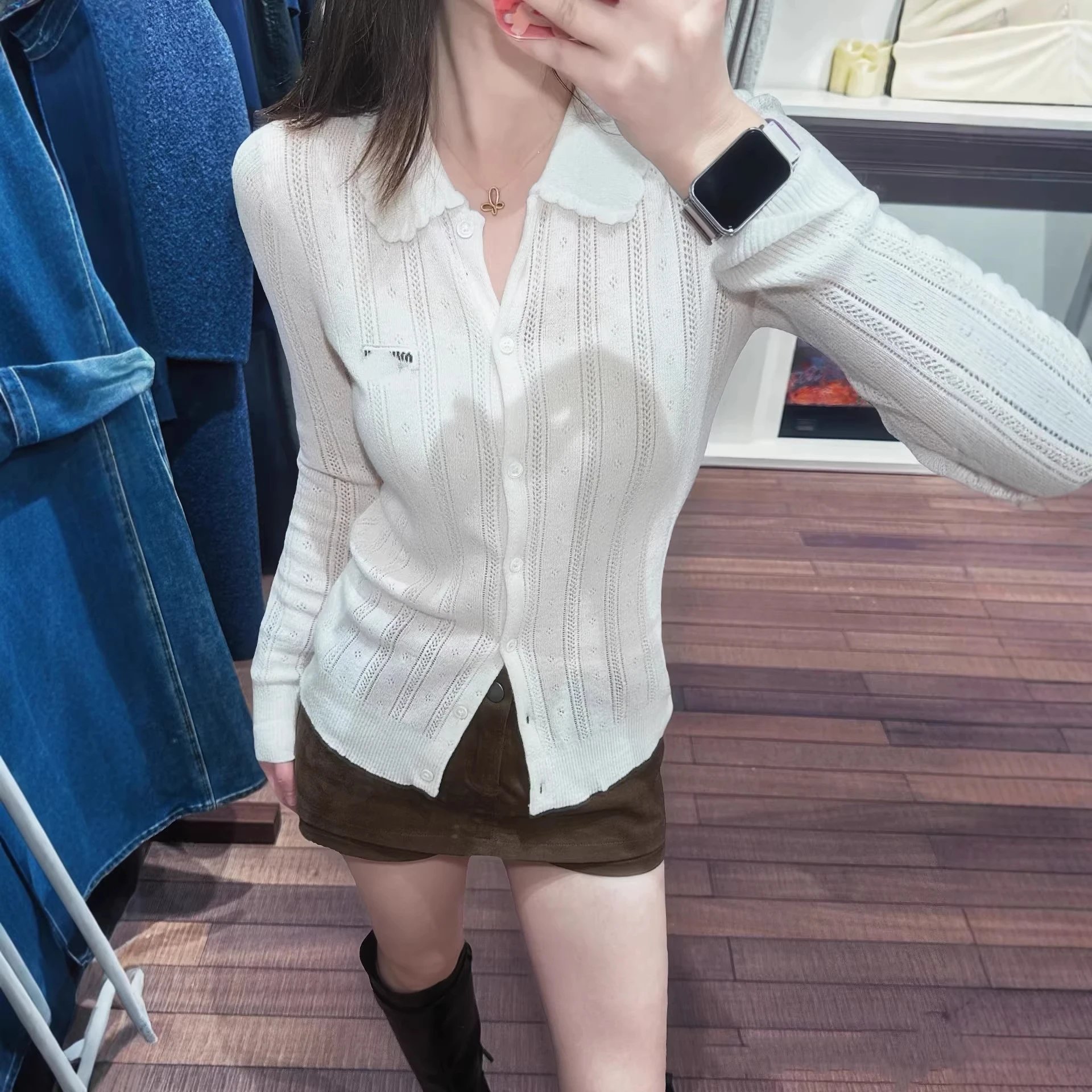 White Polo Neck Knit Cardigan