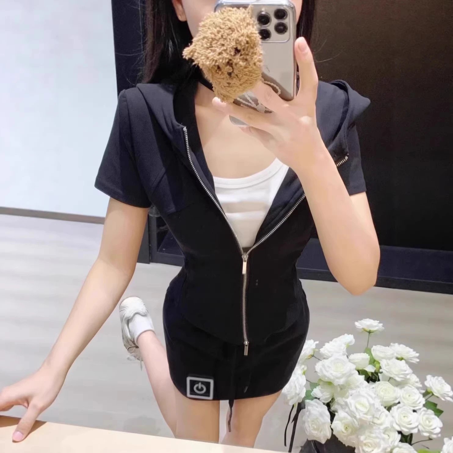 Black Zip-Up Hooded Mini Dress