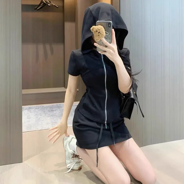 Unbranded Matching Sets Hooded Zip-Front Top and Mini Skirt Set product detail image 5