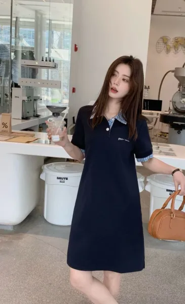 Fred Perry Polo Dress Navy with Gingham Collar and Cuffs - 3