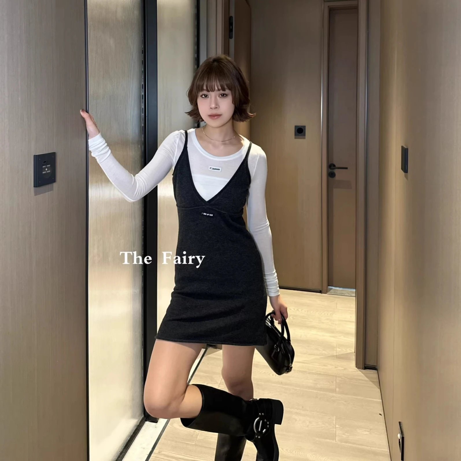 Miu Matching Sets Layered camisole mini dress and long-sleeve top set image 2