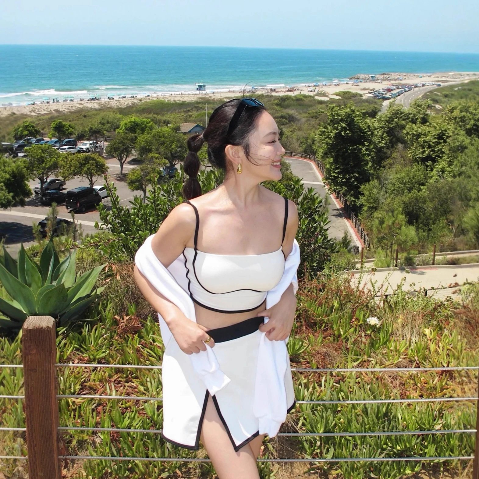 White and Black Crop Top and S