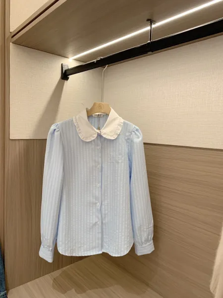 Design Peter Pan Collar Shirt in Light Blue with Lace Skirt Set - 9