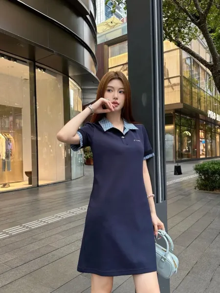 Fred Perry Polo Dress Navy with Gingham Collar and Cuffs - 5