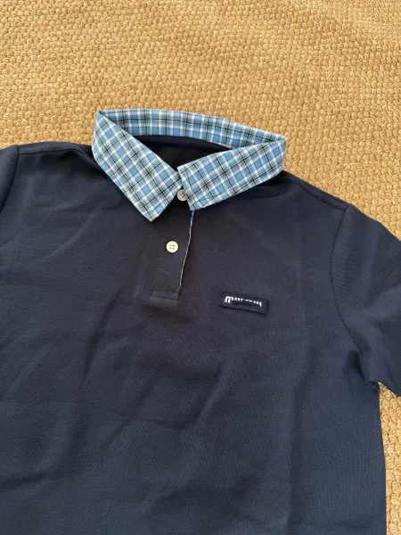 Fred Perry Polo Dress Navy with Gingham Collar and Cuffs - 10