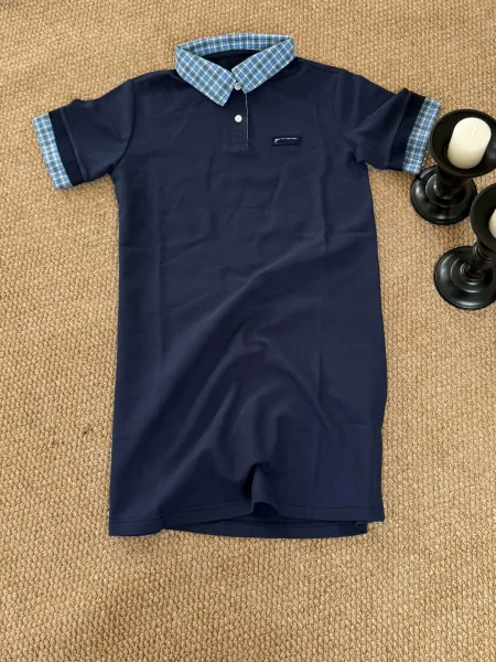 Fred Perry Polo Dress Navy with Gingham Collar and Cuffs - 8