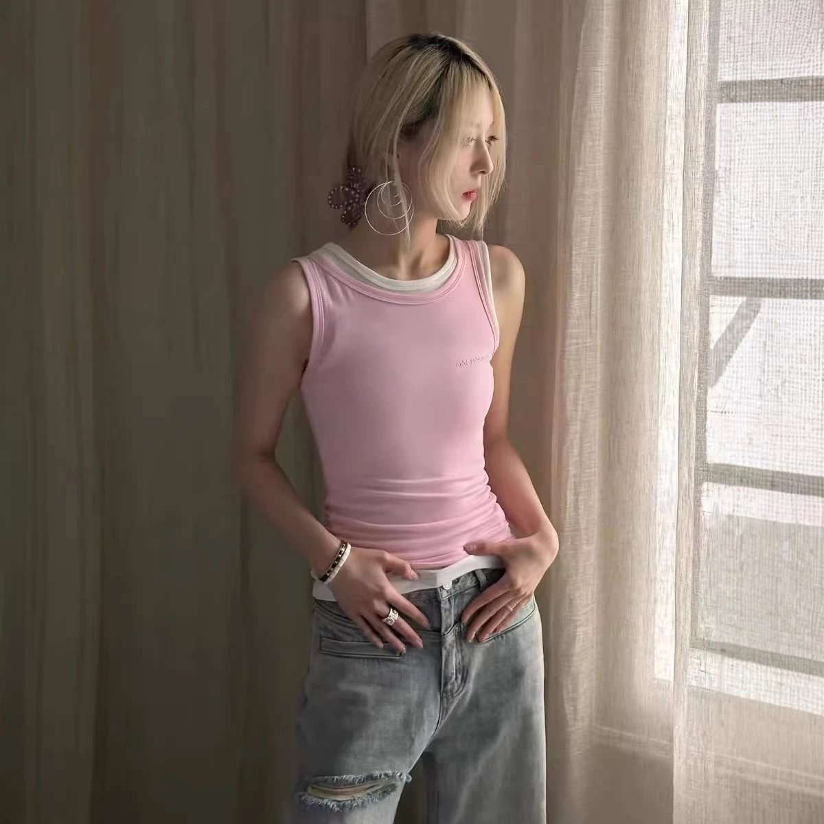 Nike Pink Ribbed Tank Top