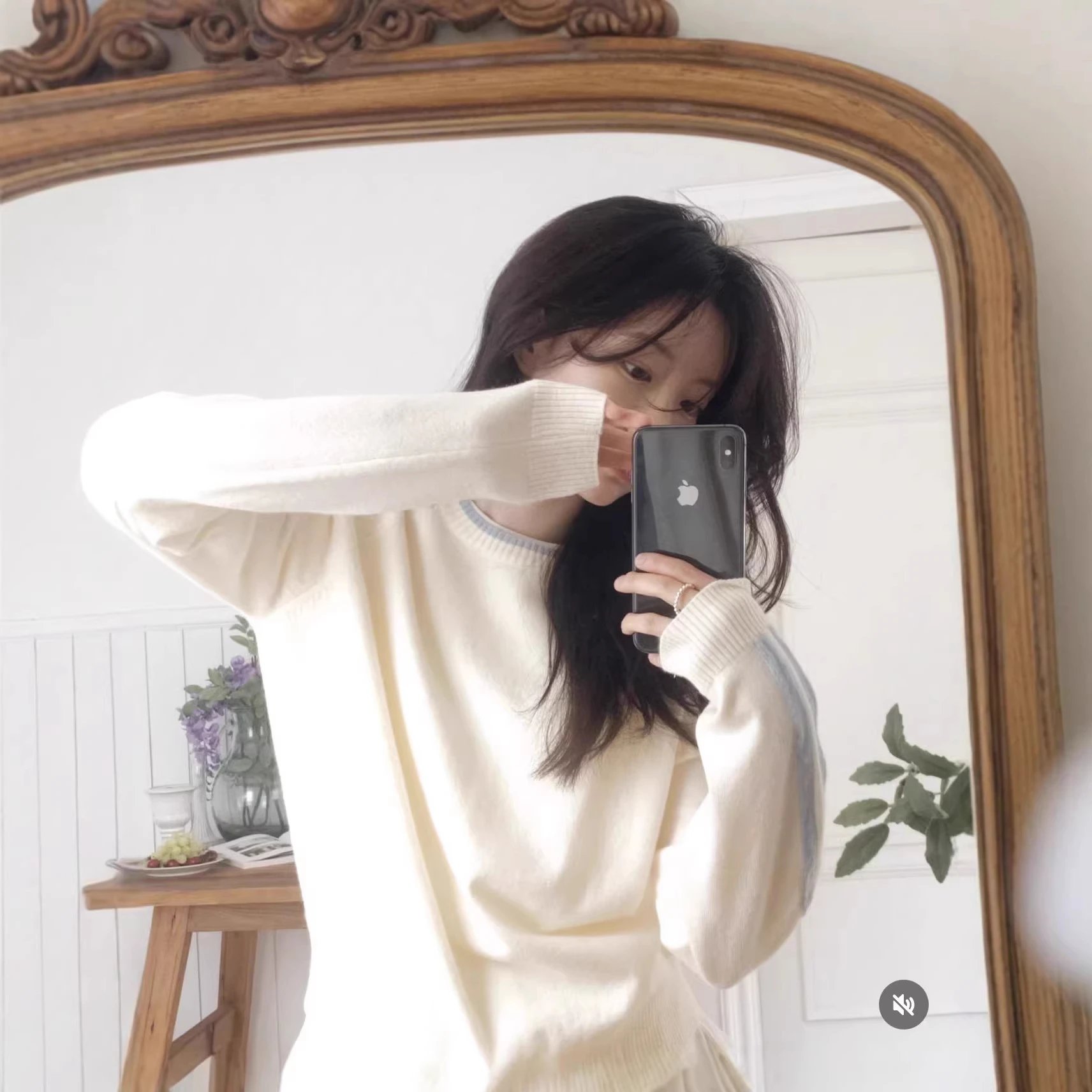 25ss韩国小众潮牌东大门Slowand圆领套头条纹边宽松毛