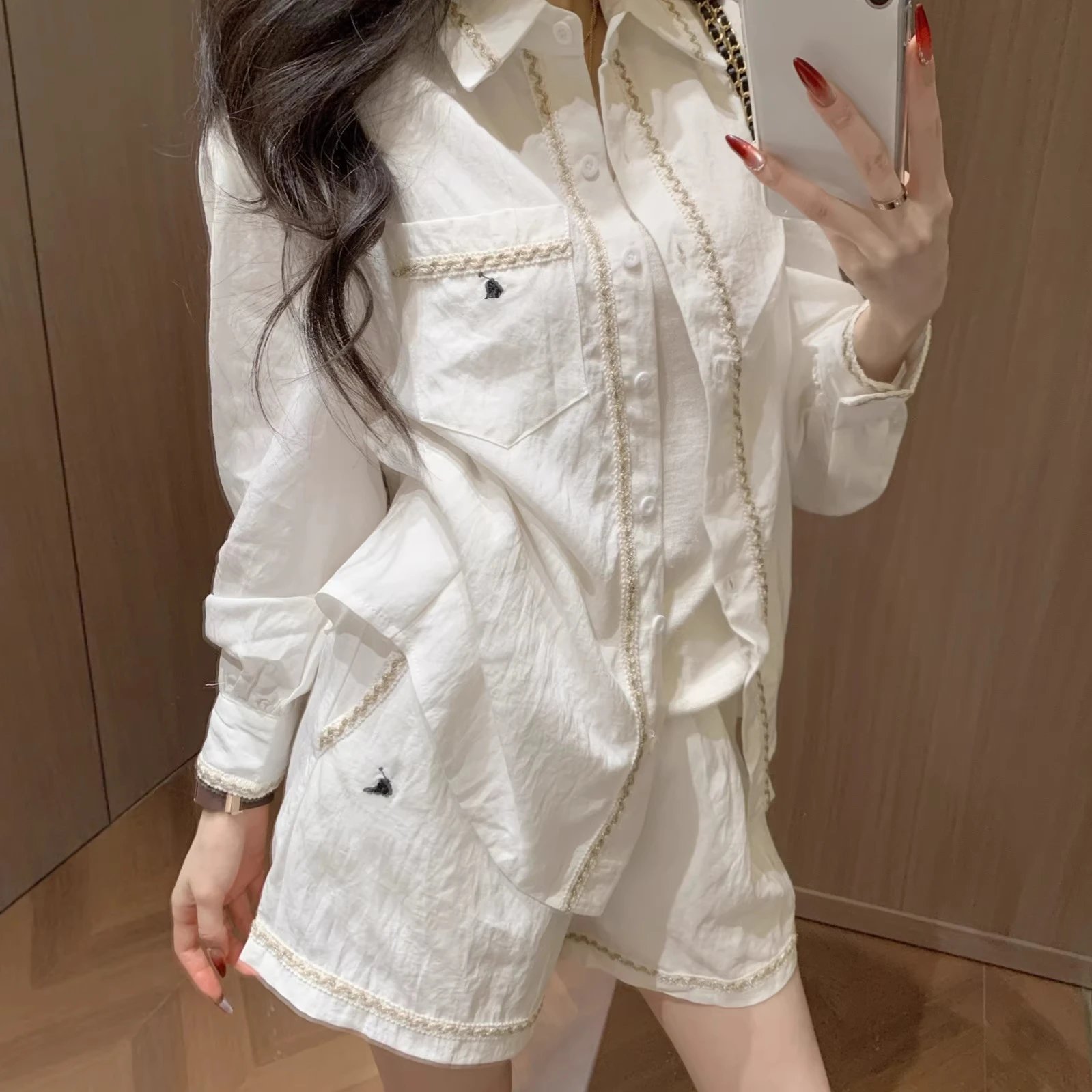 White Embroidered Button-Up Sh