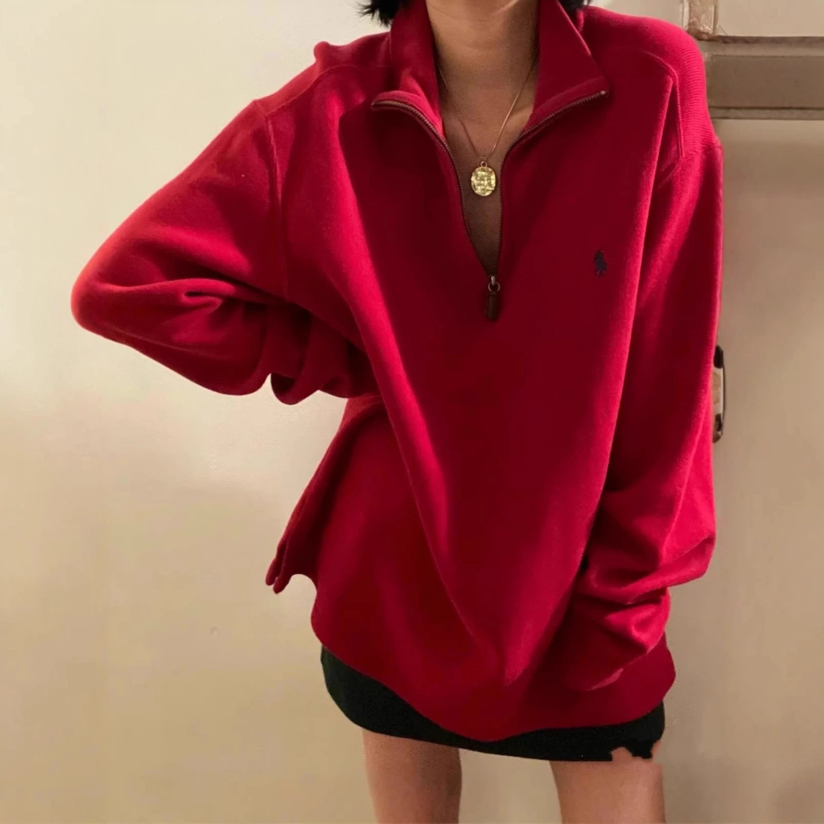 现货RL经典马标男女同款半拉链卫衣小马刺绣高版本可一件代发