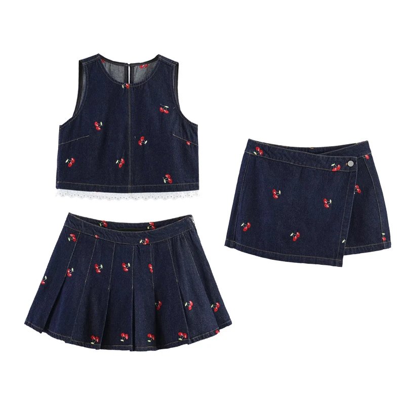 2026 Summer French Sweet Girl Cherry Embroider