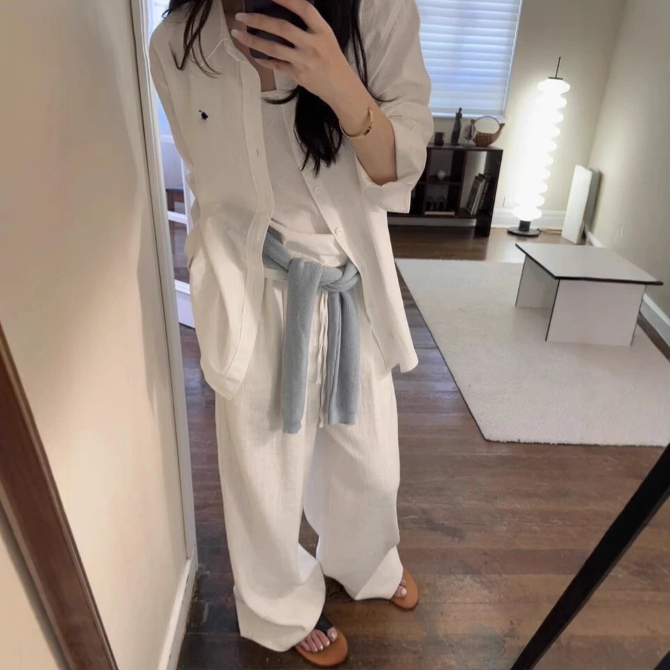 White Wide Leg Pants with Knit