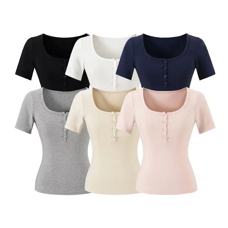 2026 Summer V Neck Mid Sleeve T Shirt Women
