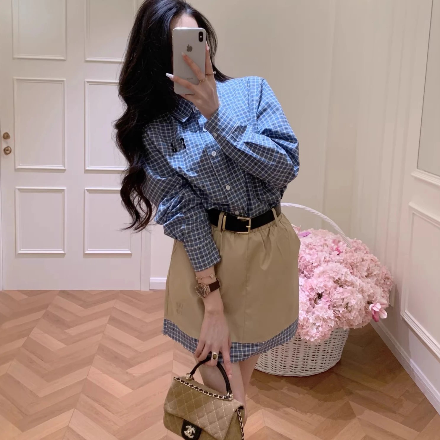 Chanel Beige Skirt with Blue P