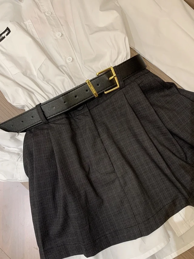 Unbranded Matching Sets White Button-Up Shirt, Black Mini Skirt and Belt Three-Piece Set product detail image 8