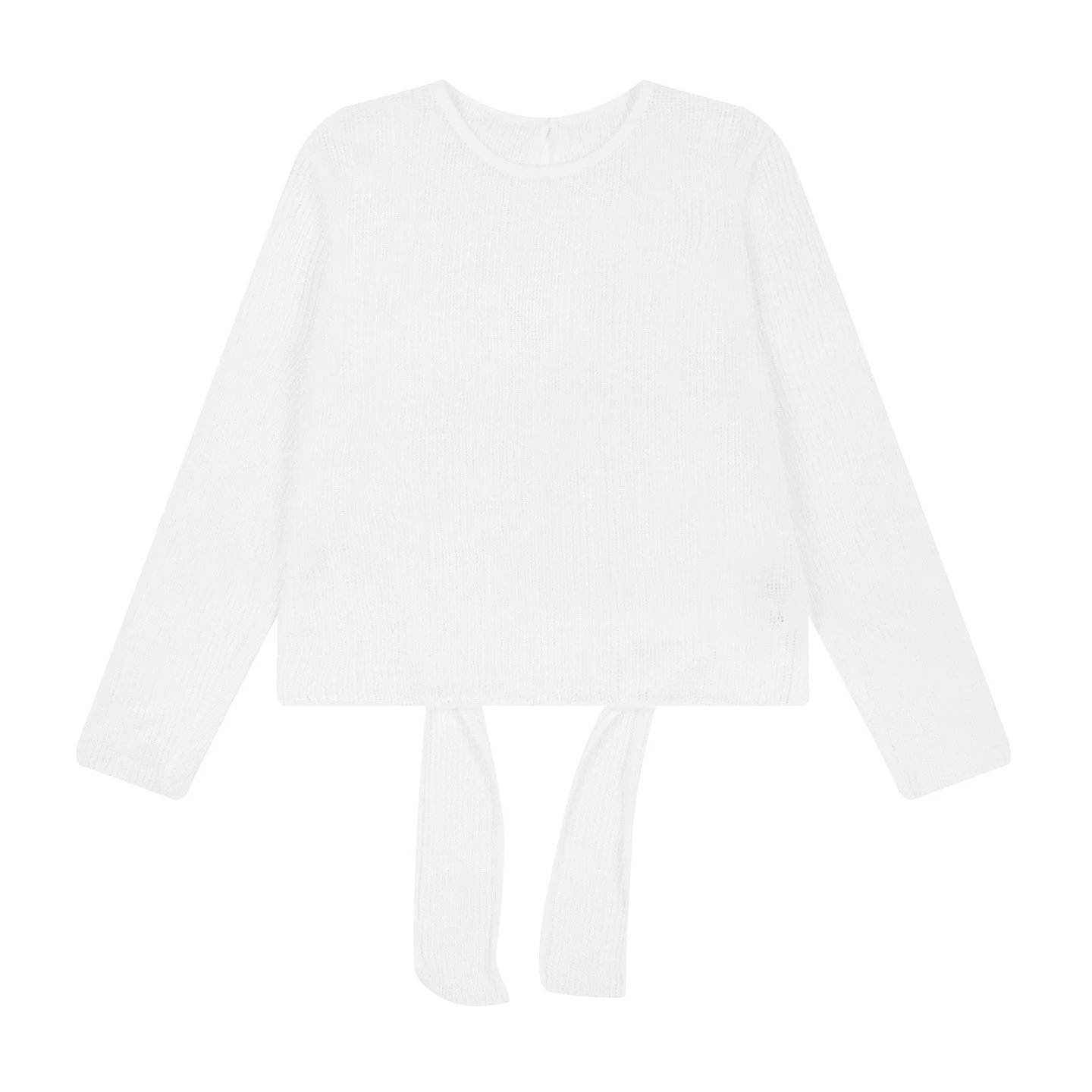 Design Knit Sweater with Waist Tie Detail Cream - 12