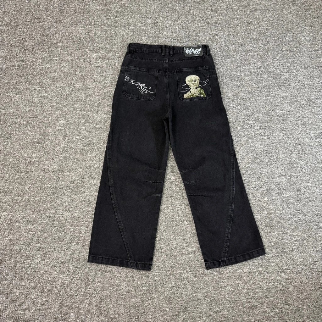 Vescartes Heavy Skull Embroidery Jeans Athleti
