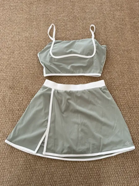 Alo Sage Green Two-Piece Tennis Set with White Trim Activewear - 14