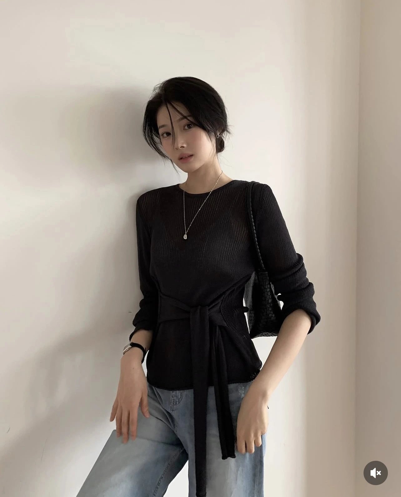 Design Knit Sweater with Waist Tie Detail Cream - 6