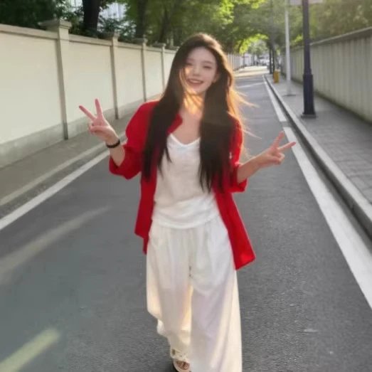 Red Jacket White Wide Leg Pant