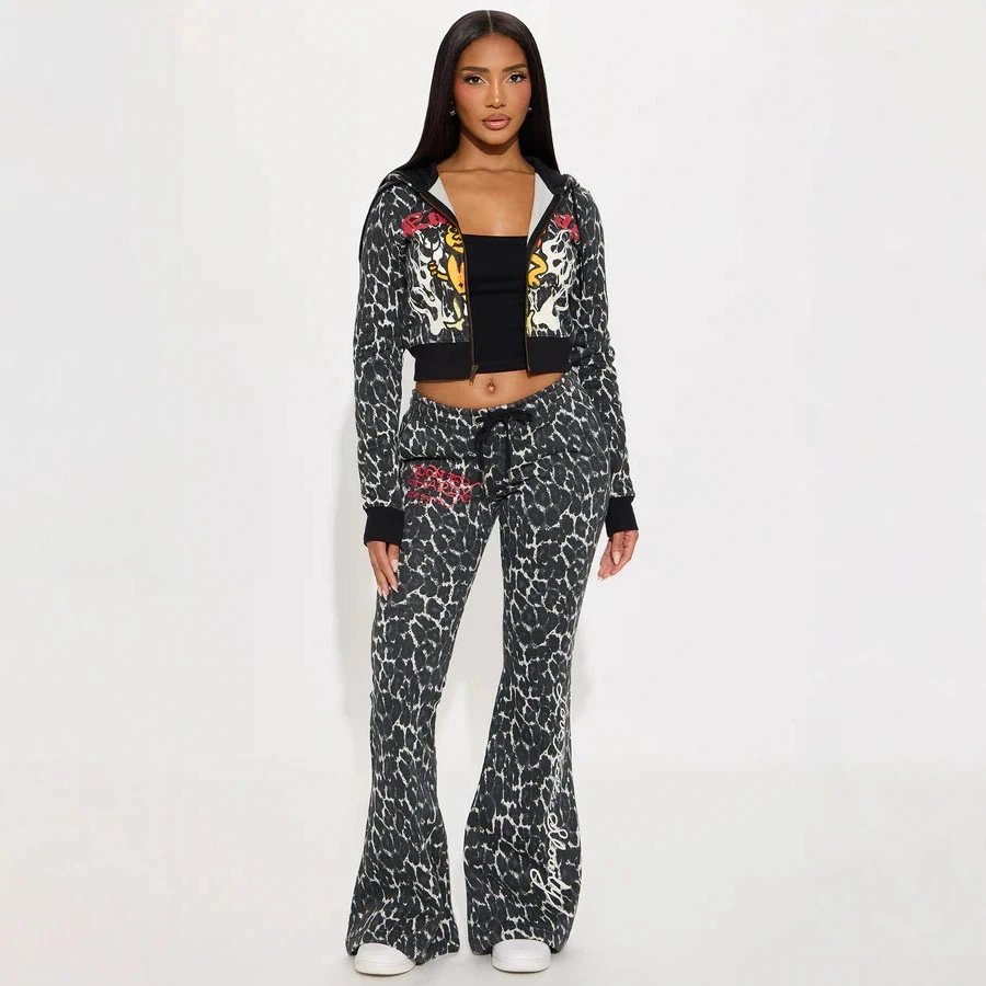 2026 Women Fashion Print Leopard Flare Pants