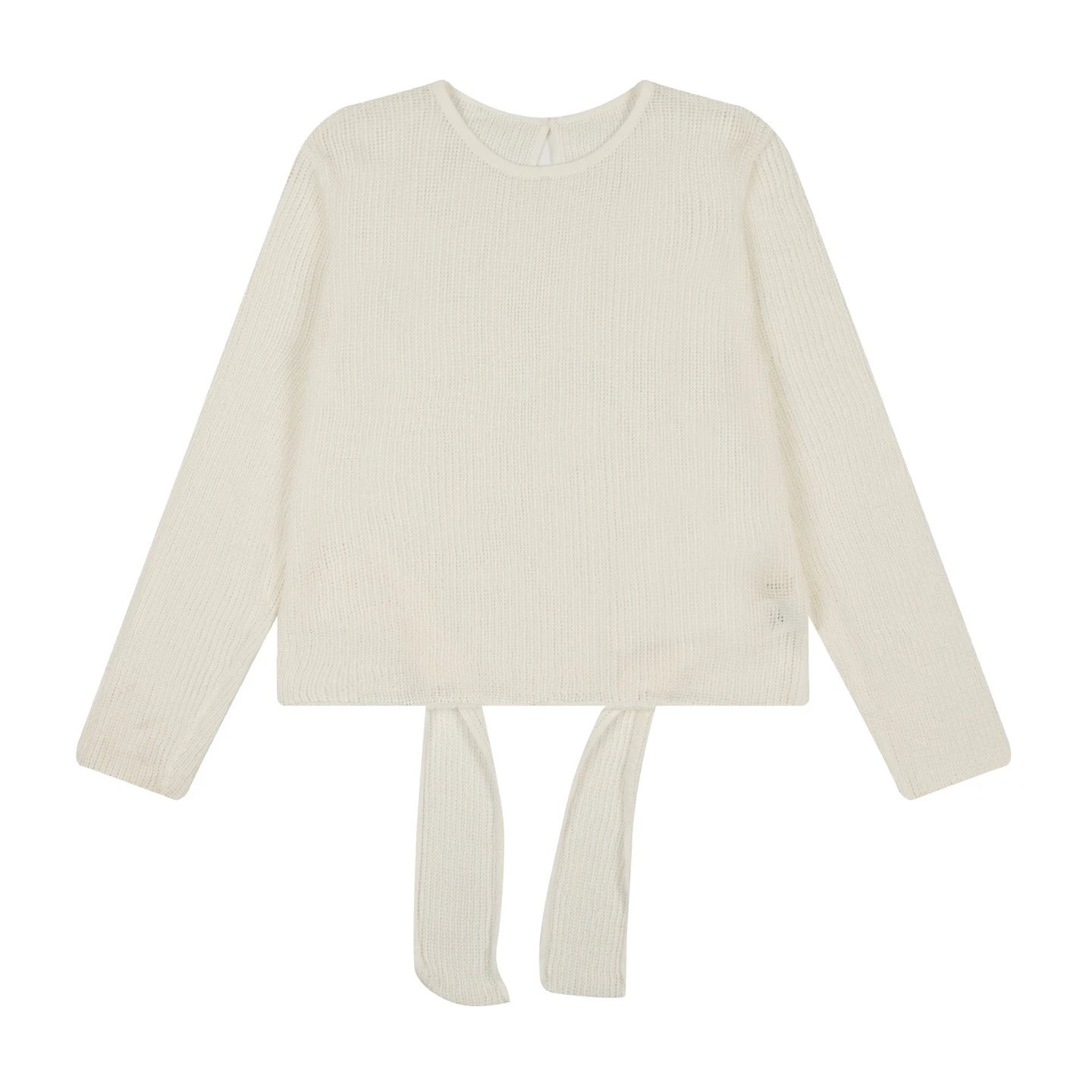 Design Knit Sweater with Waist Tie Detail Cream - 11