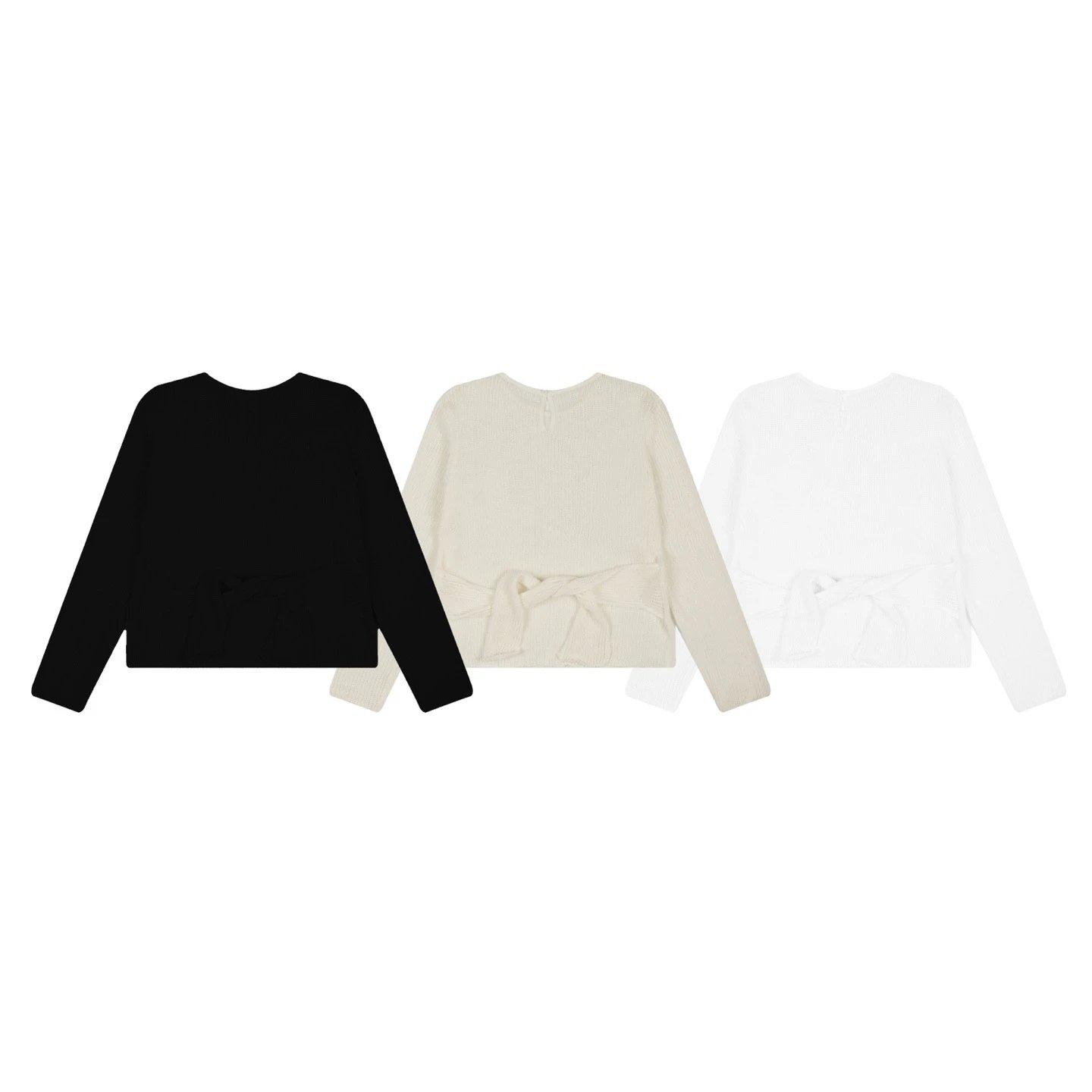 Design Knit Sweater with Waist Tie Detail Cream - 10
