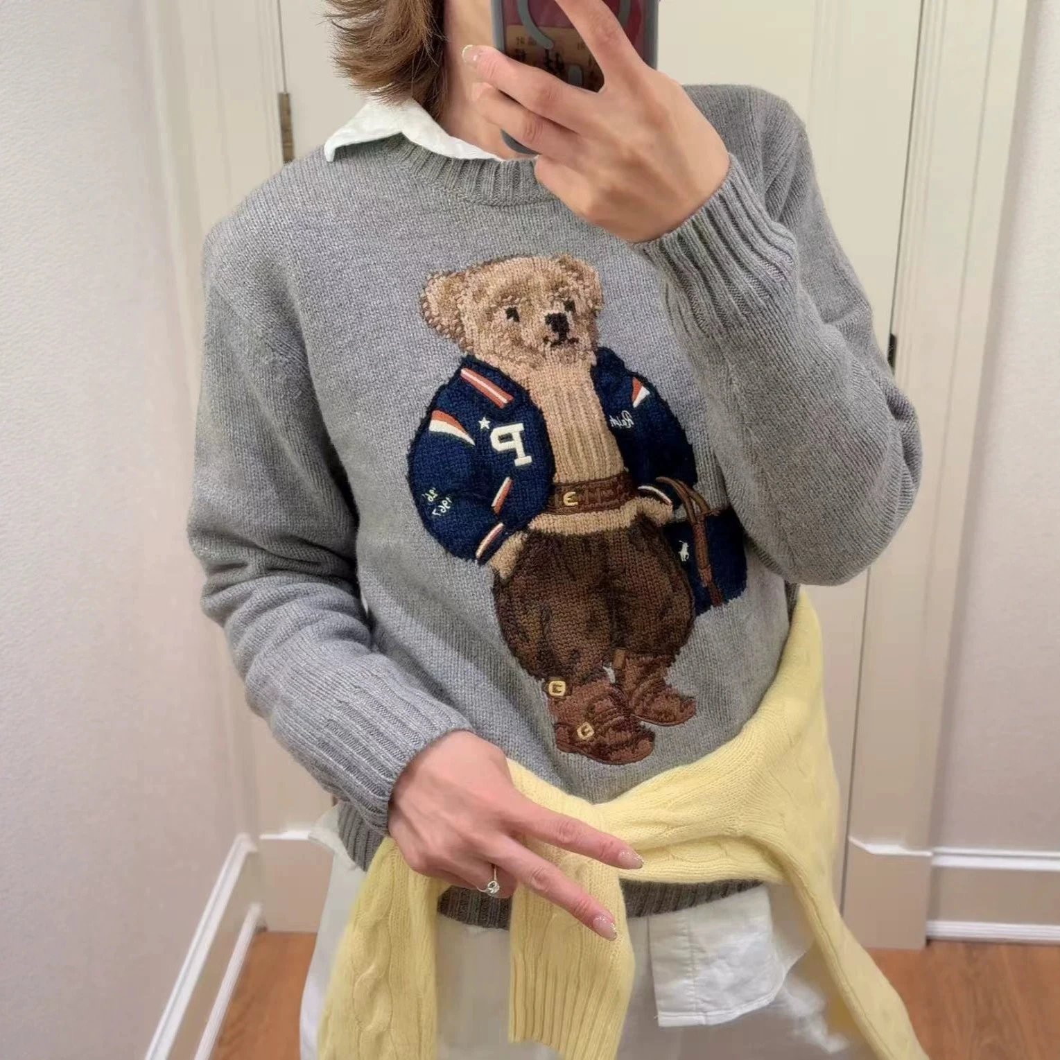High Quality RL Cartoon Bear Crew Neck Knit Sw