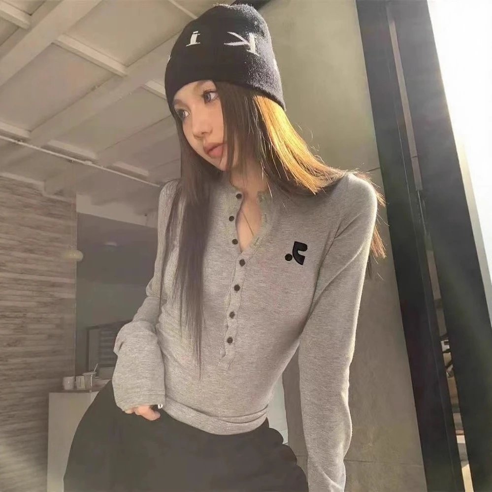 Gray Henley Long Sleeve Top