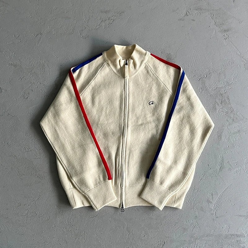 New Trendy Athletic Retro Zip Knit Jacket Men 