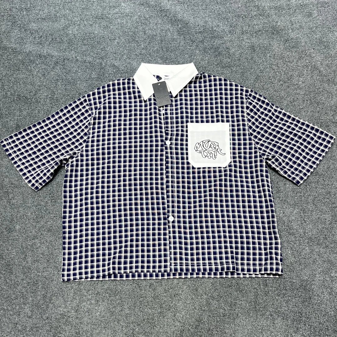 Mertra Shirts Checkered short-sleeve button-up shirt with embroidered chest pocket image 3