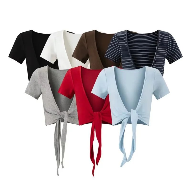 2026 Summer V Neck Strappy Short Knit Top Athl