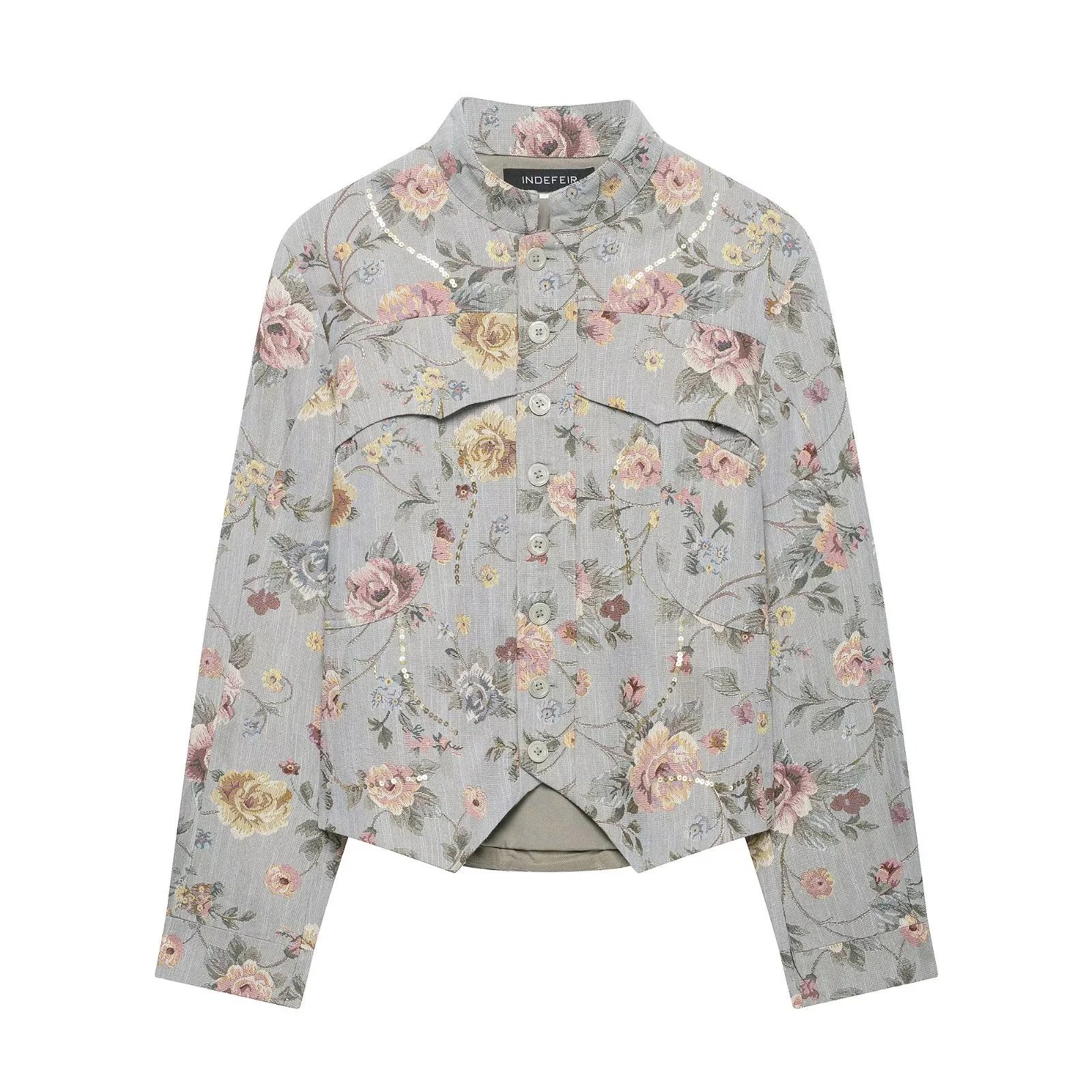 Women Fashion Vintage Courtier Floral Blazer