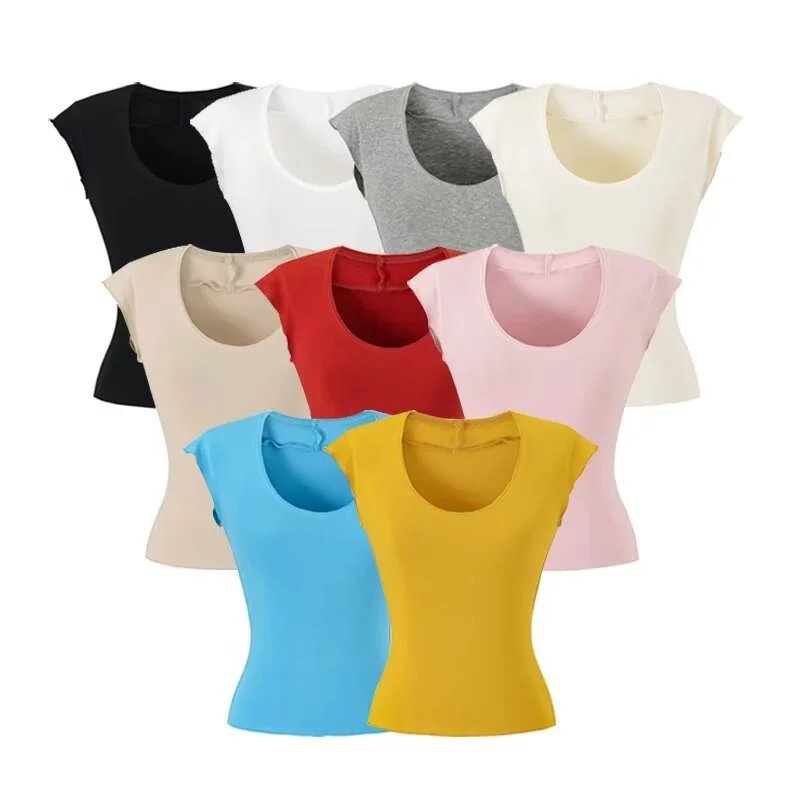2026 Summer Athletic U-Neck T-Shirt Women Slim