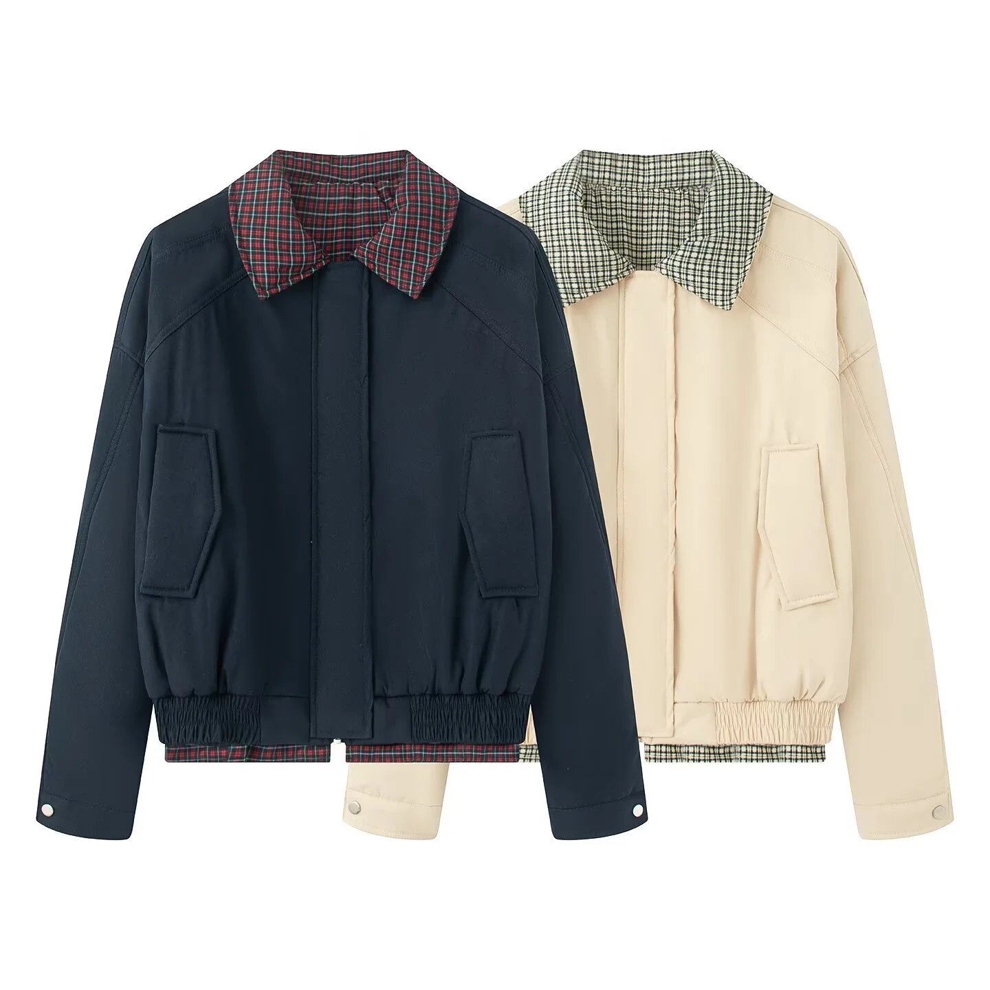 Women Autumn Retro Color Block Cotton Jacket