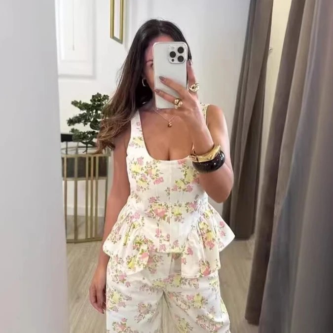 2026 Summer French Style Floral Top and Wide L