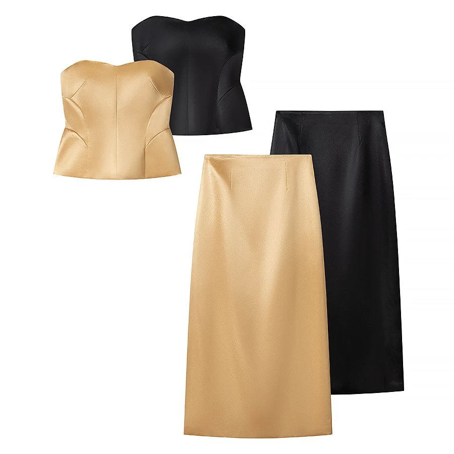 Light Luxury Satin Blouse and High Waist Midi 