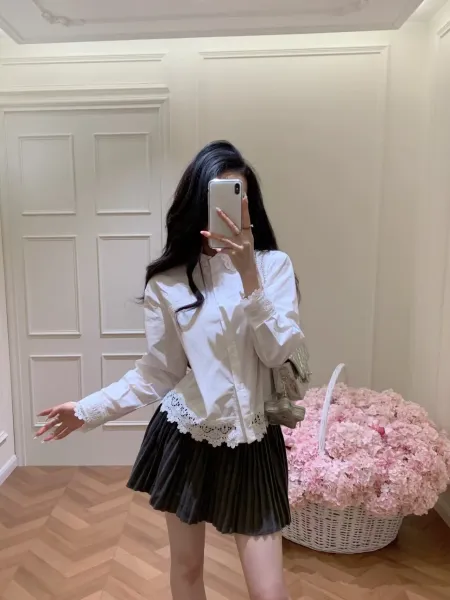 Design White Lace-Trimmed Collar Shirt Tops Shirt - 3