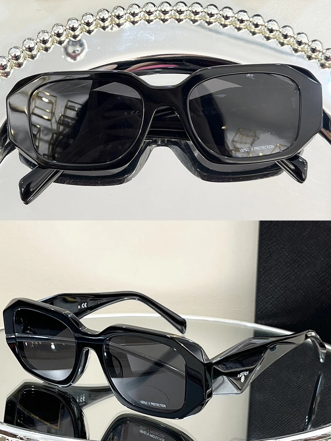Prada Hexagonal Frame Black Acetate Sunglasses - 12