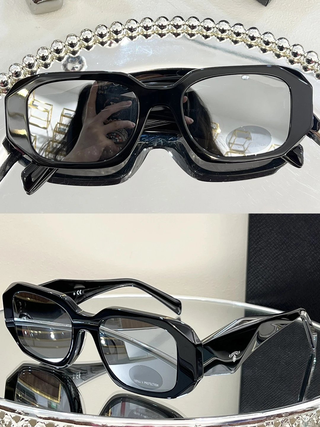 Prada Hexagonal Frame Black Acetate Sunglasses - 13