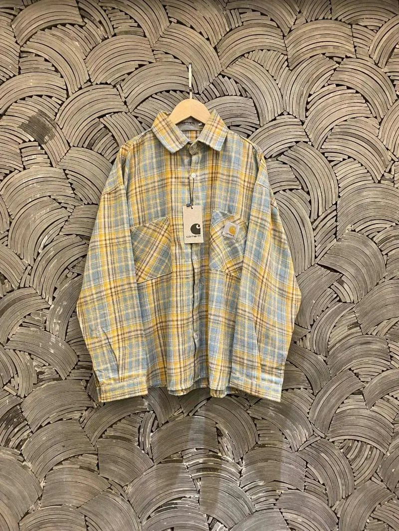 Carhartt Shirts Plaid button-up shirt with chest pocket and distressed hem — Figure 5