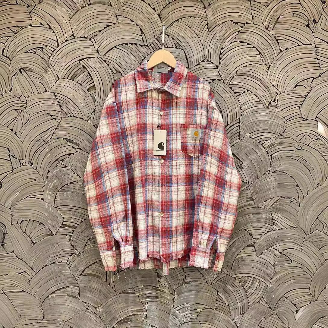 Carhartt Shirts Plaid button-up shirt with chest pocket and distressed hem image 2