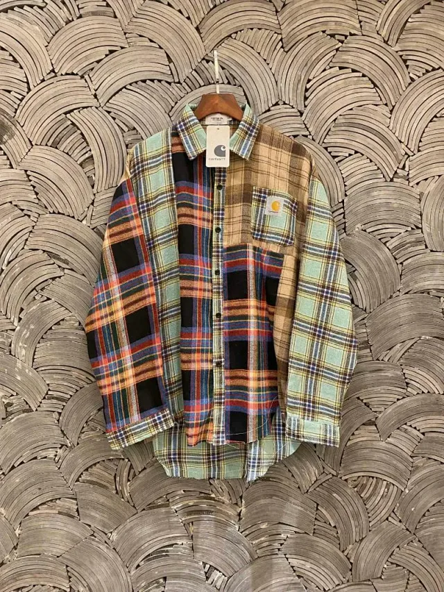 Carhartt Shirts Plaid button-up shirt with chest pocket and distressed hem product detail image 2