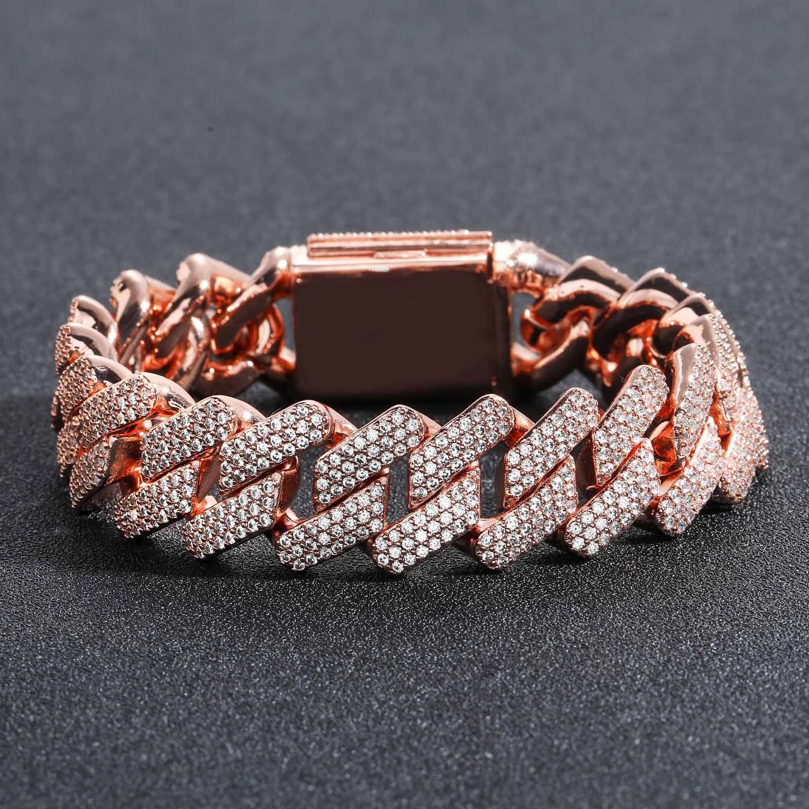 Men 20mm Diamond Triple Chain Gold Bracelet