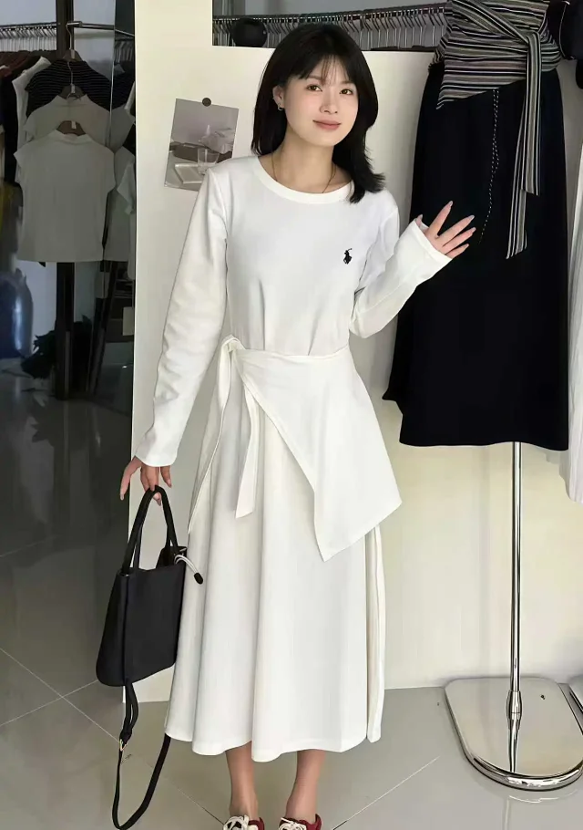 Polo Ralph Lauren Dresses Long-Sleeve Midi Dress with Waist Tie product detail image 4