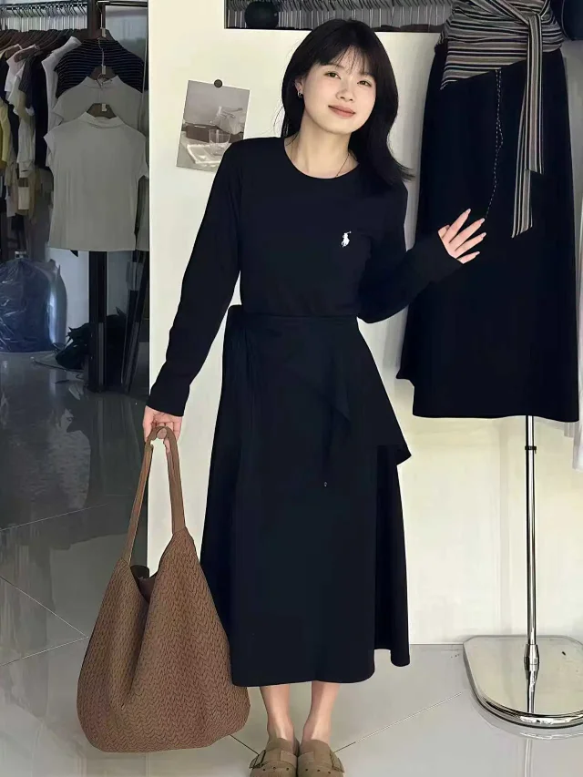 Polo Ralph Lauren Dresses Long-Sleeve Midi Dress with Waist Tie product detail image 9