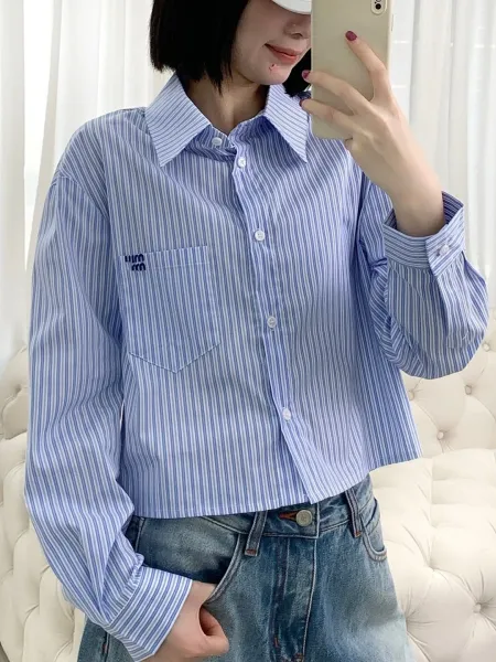 Design Sailor Collar Shirt with Blue Stripe Tie White Tops Shirt - 5